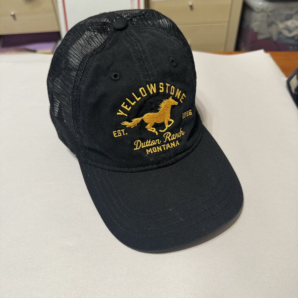 Yellowstone Dutton Ranch Hat Mens Black Mesh Back Trucker Cap Montana
